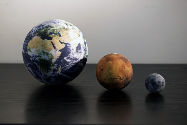 Earth, Mars & Moon to scale